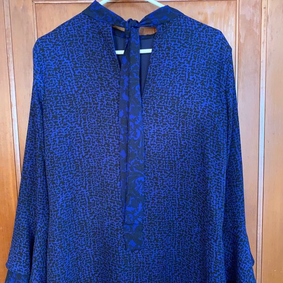 Atina Cristina Dark Purple/Blue and Black Dress W/Ruffle Bell Sleeves Size M - Picture 8 of 15